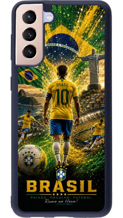 Coque Samsung Galaxy S21+ 5G - Silicone rigide noir Football Brésil splash 2026