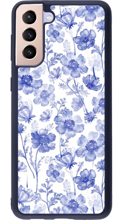 Samsung Galaxy S21+ 5G Case Hülle - Silikon schwarz Spring 23 watercolor blue flowers
