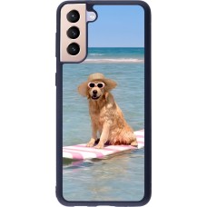 Samsung Galaxy S21+ 5G Case Hülle - Silikon schwarz Summer Dog on Paddle