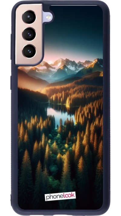 Samsung Galaxy S21+ 5G Case Hülle - Silikon schwarz Sonnenuntergang Waldsee