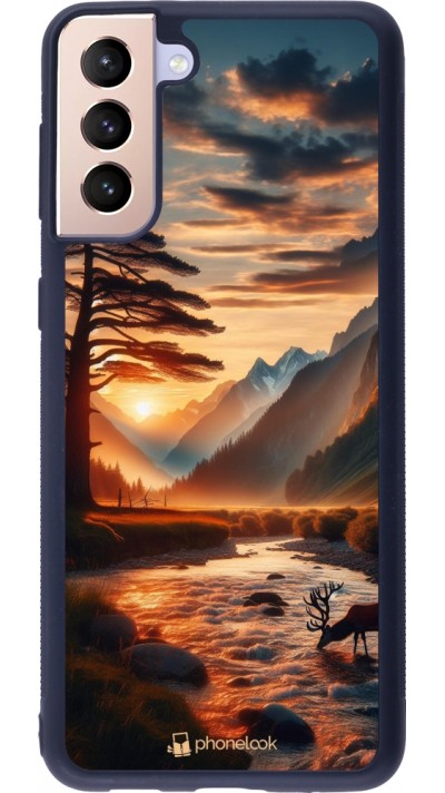 Samsung Galaxy S21+ 5G Case Hülle - Silikon schwarz Tal Sonnenuntergang Hirsch Baum
