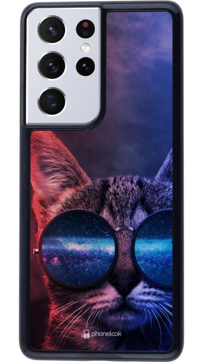 Coque Samsung Galaxy S21 Ultra 5G - Red Blue Cat Glasses