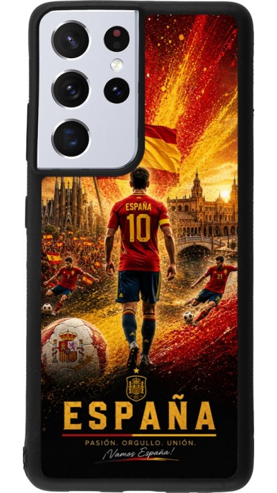 Coque Samsung Galaxy S21 Ultra 5G - Silicone rigide noir Football Espagne splash 2026