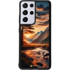 Coque Samsung Galaxy S21 Ultra 5G - Silicone rigide noir Valley Sunset Deer Tree