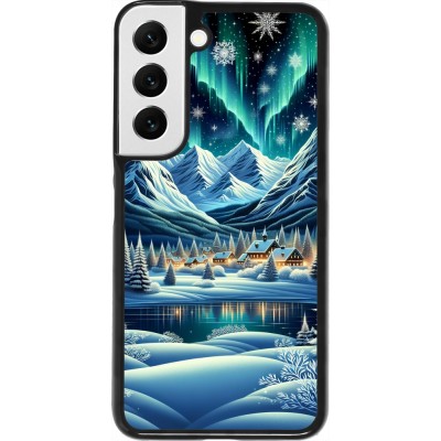 Samsung Galaxy S22 Case Hülle - Verschneites Bergdorf am See in der Nacht