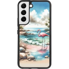 Samsung Galaxy S22 Case Hülle - Silikon schwarz Flamingo Aquarell