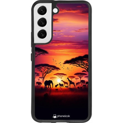 Samsung Galaxy S22 Case Hülle - Silikon schwarz Safari Sonnenuntergang Wildtiere