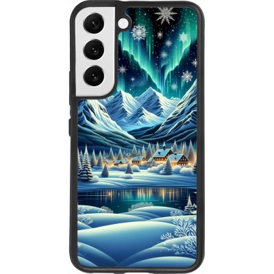 Samsung Galaxy S22 Case Hülle - Silikon schwarz Verschneites Bergdorf am See in der Nacht