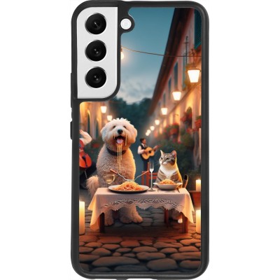 Samsung Galaxy S22 Case Hülle - Silikon schwarz Valentin 2024 Hund & Katze Kerzenlicht