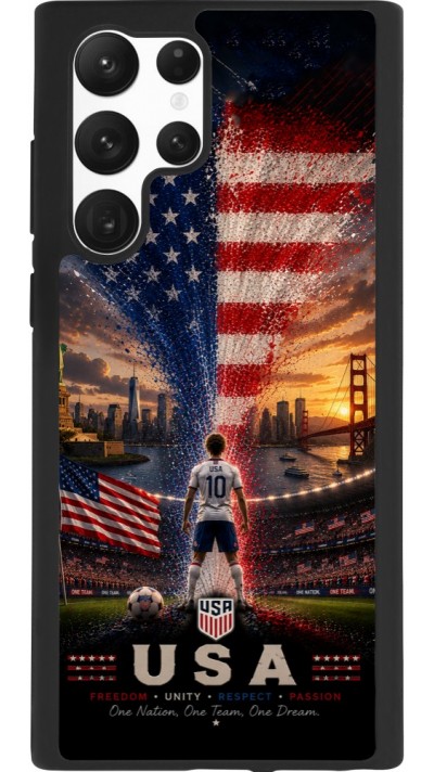 Coque Samsung Galaxy S22 Ultra - Silicone rigide noir Football États-Unis splash 2026