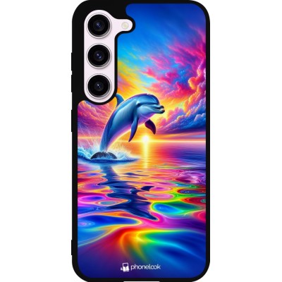 Samsung Galaxy S23 Case Hülle - Silikon schwarz Glücklicher Regenbogen-Delfin