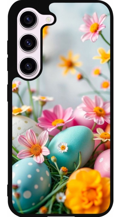 Samsung Galaxy S23 Case Hülle - Silikon schwarz Easter 2026 Eggs with flowers