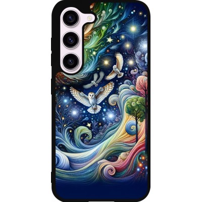 Samsung Galaxy S23 Case Hülle - Silikon schwarz Fliegender Blumen-Eule