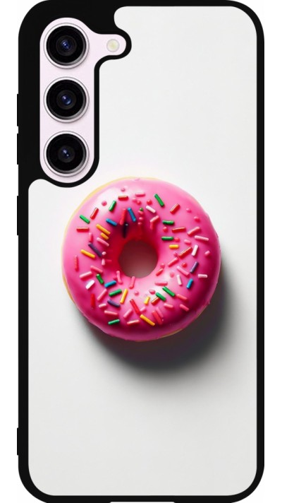 Samsung Galaxy S23 Case Hülle - Silikon schwarz Weisser Hintergrund, pinker Donut
