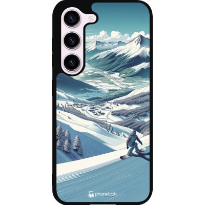 Samsung Galaxy S23 Case Hülle - Silikon schwarz Snowboarder Berg