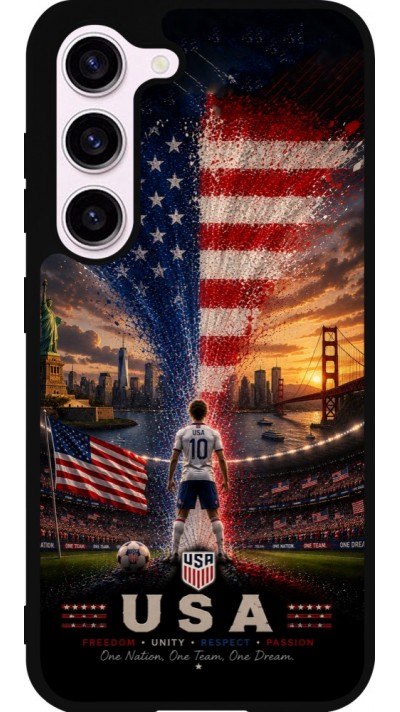 Coque Samsung Galaxy S23 - Silicone rigide noir Football États-Unis splash 2026