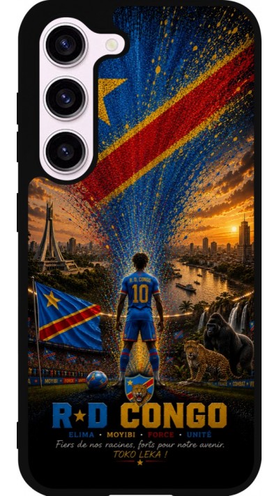 Coque Samsung Galaxy S23 - Silicone rigide noir Football République démocratique du Congo splash 2026