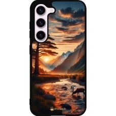 Samsung Galaxy S23 Case Hülle - Silikon schwarz Tal Sonnenuntergang Hirsch Baum