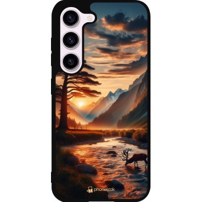Samsung Galaxy S23 Case Hülle - Silikon schwarz Tal Sonnenuntergang Hirsch Baum