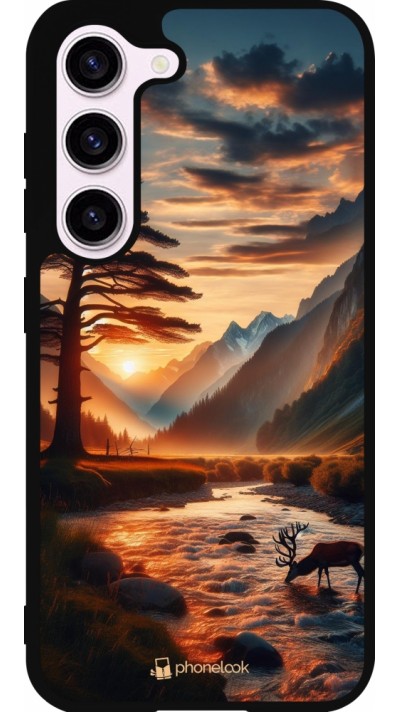 Samsung Galaxy S23 Case Hülle - Silikon schwarz Tal Sonnenuntergang Hirsch Baum