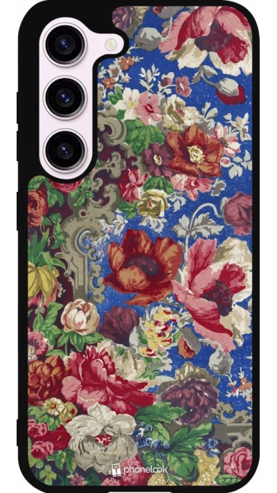 Samsung Galaxy S23 Case Hülle - Silikon schwarz Vintage Art Flowers