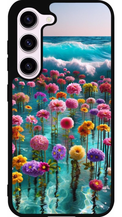 Samsung Galaxy S23 FE Case Hülle - Silikon schwarz Blumenmeer Wellen
