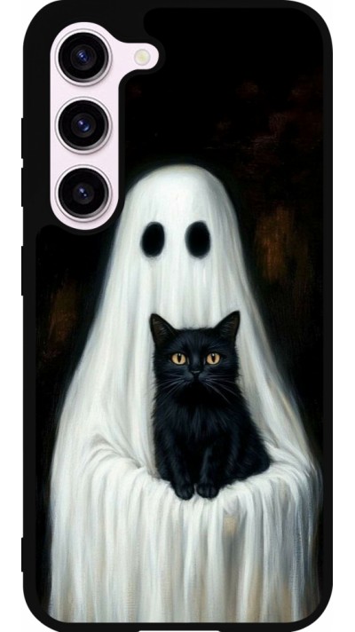 Samsung Galaxy S23 FE Case Hülle - Silikon schwarz Halloween 2025 Ghost with black cat Samsung Galaxy S23 FE Case Hülle - Silikon schwarz Halloween 2025 Ghost with black cat
