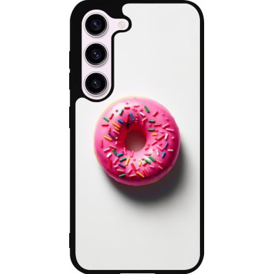 Samsung Galaxy S23 FE Case Hülle - Silikon schwarz Weisser Hintergrund, pinker Donut