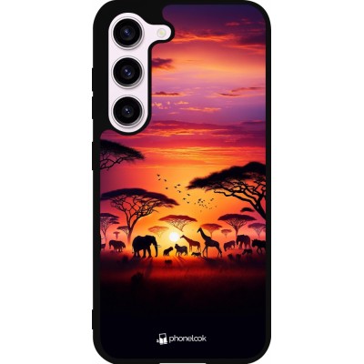 Samsung Galaxy S23 FE Case Hülle - Silikon schwarz Safari Sonnenuntergang Wildtiere