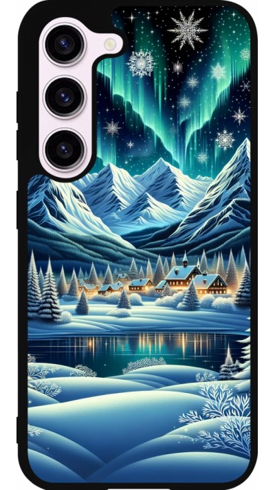 Samsung Galaxy S23 FE Case Hülle - Silikon schwarz Verschneites Bergdorf am See in der Nacht