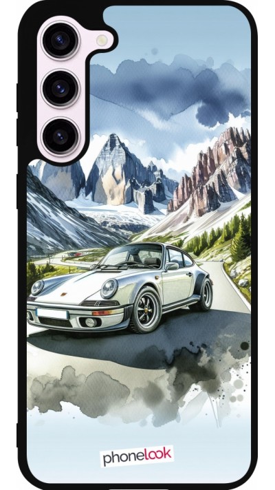 Coque Samsung Galaxy S23+ - Silicone rigide noir Porsche 911 Mountain Watercolor
