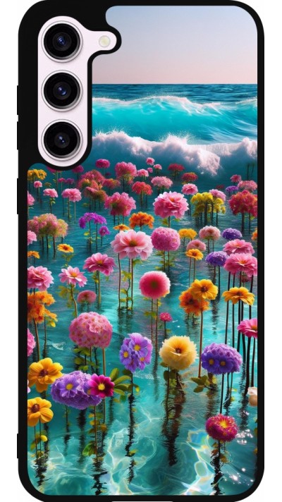 Samsung Galaxy S23+ Case Hülle - Silikon schwarz Blumenmeer Wellen