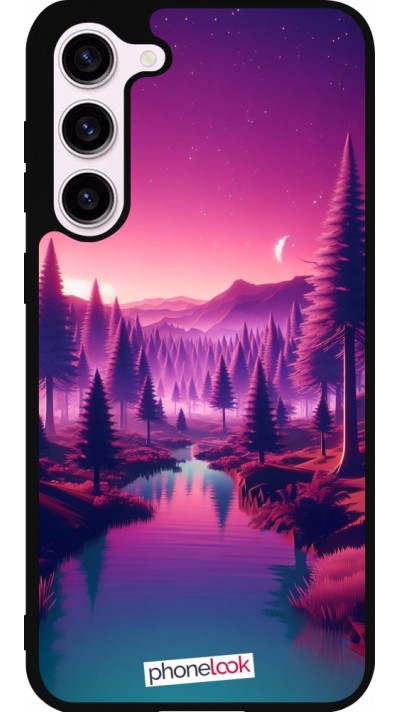 Coque Samsung Galaxy S23+ - Silicone rigide noir Paysage Violet-Rose