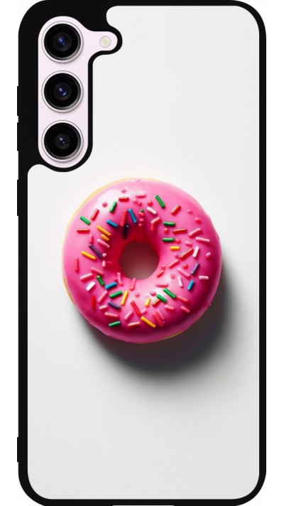 Samsung Galaxy S23+ Case Hülle - Silikon schwarz Weisser Hintergrund, pinker Donut