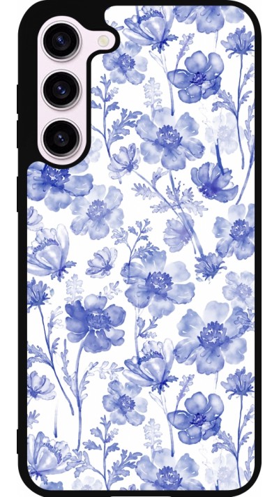 Coque Samsung Galaxy S23+ - Silicone rigide noir Spring 23 watercolor blue flowers Coque Samsung Galaxy S23+ - Silicone rigide noir Spring 23 watercolor blue flowers