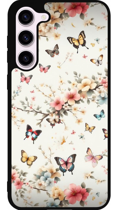 Coque Samsung Galaxy S23+ - Silicone rigide noir Spring 25 Papillons Légers