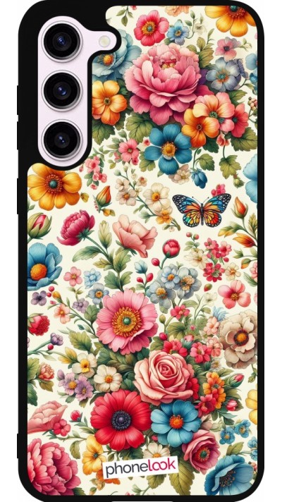 Coque Samsung Galaxy S23+ - Silicone rigide noir Spring 25 printemps fleuri Coque Samsung Galaxy S23+ - Silicone rigide noir Spring 25 printemps fleuri