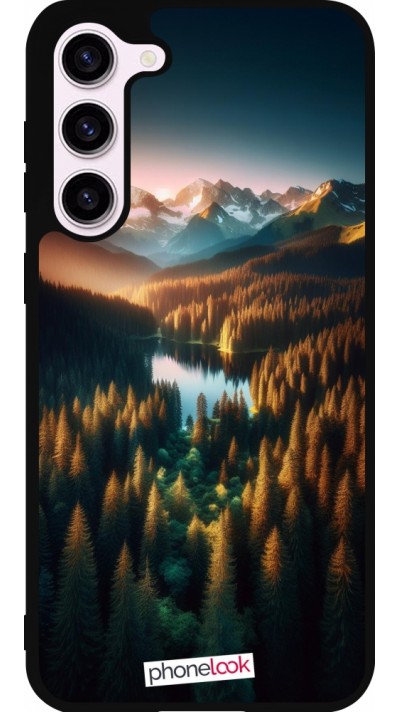 Coque Samsung Galaxy S23+ - Silicone rigide noir Sunset Forest Lake