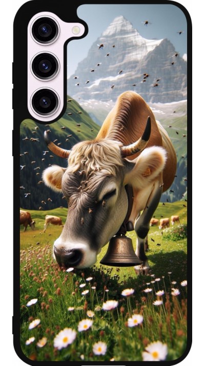Coque Samsung Galaxy S23+ - Silicone rigide noir Vache montagne Valais
