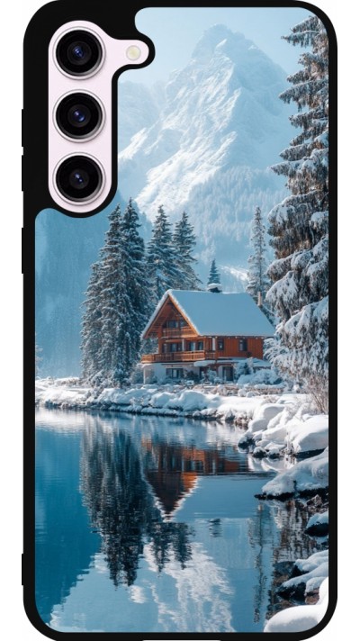 Coque Samsung Galaxy S23+ - Silicone rigide noir Winter 25 Winter house forest day