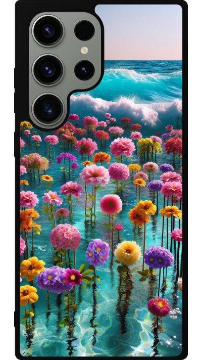 Samsung Galaxy S23 Ultra Case Hülle - Silikon schwarz Blumenmeer Wellen