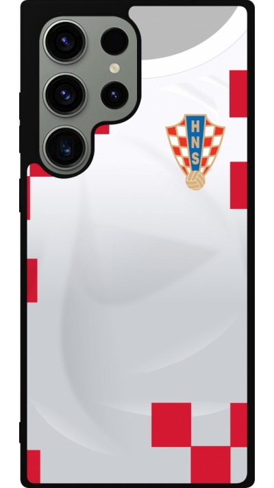 Coque Samsung Galaxy S23 Ultra - Silicone rigide noir Maillot de football Croatie 2022 personnalisable