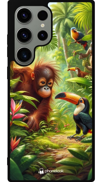 Coque Samsung Galaxy S23 Ultra - Silicone rigide noir Jungle Tropicale Tayrona