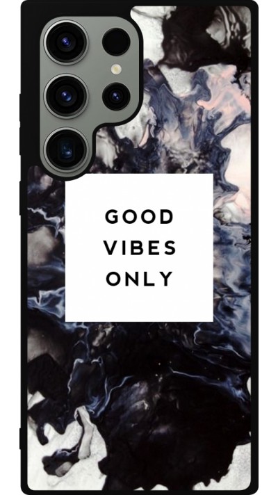 Coque Samsung Galaxy S23 Ultra - Silicone rigide noir Marble Good Vibes Only