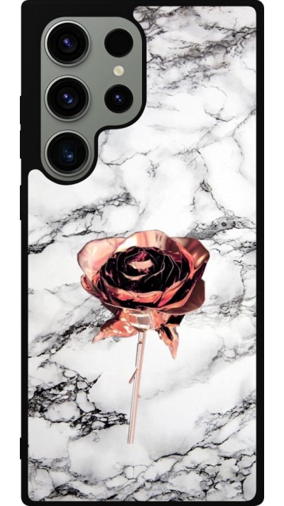 Coque Samsung Galaxy S23 Ultra - Silicone rigide noir Marble Rose Gold