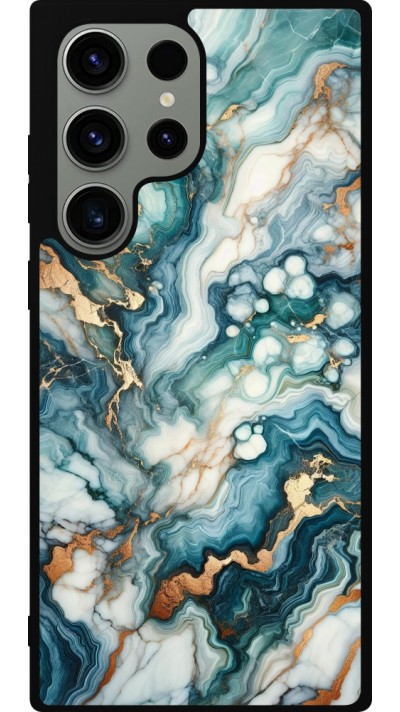 Coque Samsung Galaxy S23 Ultra - Silicone rigide noir Marbre Vert Bleu Doré