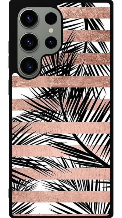 Coque Samsung Galaxy S23 Ultra - Silicone rigide noir Palm trees gold stripes