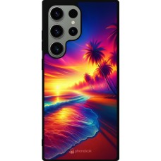 Coque Samsung Galaxy S23 Ultra - Silicone rigide noir Plage coucher soleil flashy