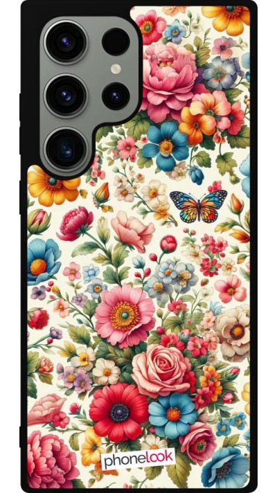 Coque Samsung Galaxy S23 Ultra - Silicone rigide noir Spring 25 printemps fleuri