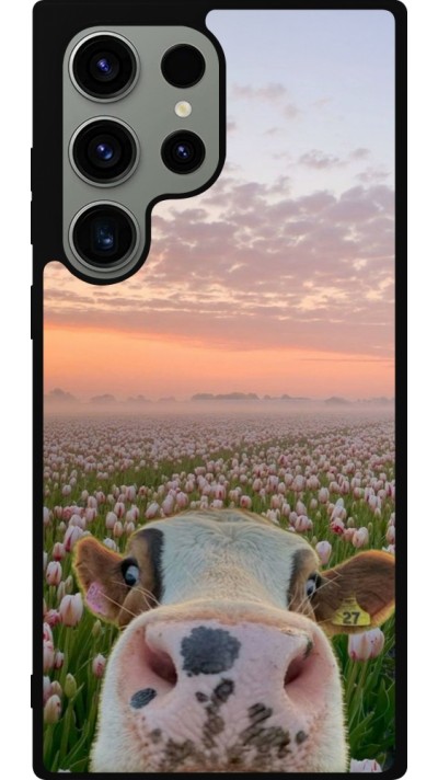 Samsung Galaxy S23 Ultra Case Hülle - Silikon schwarz Cow with tulips Spring 2026